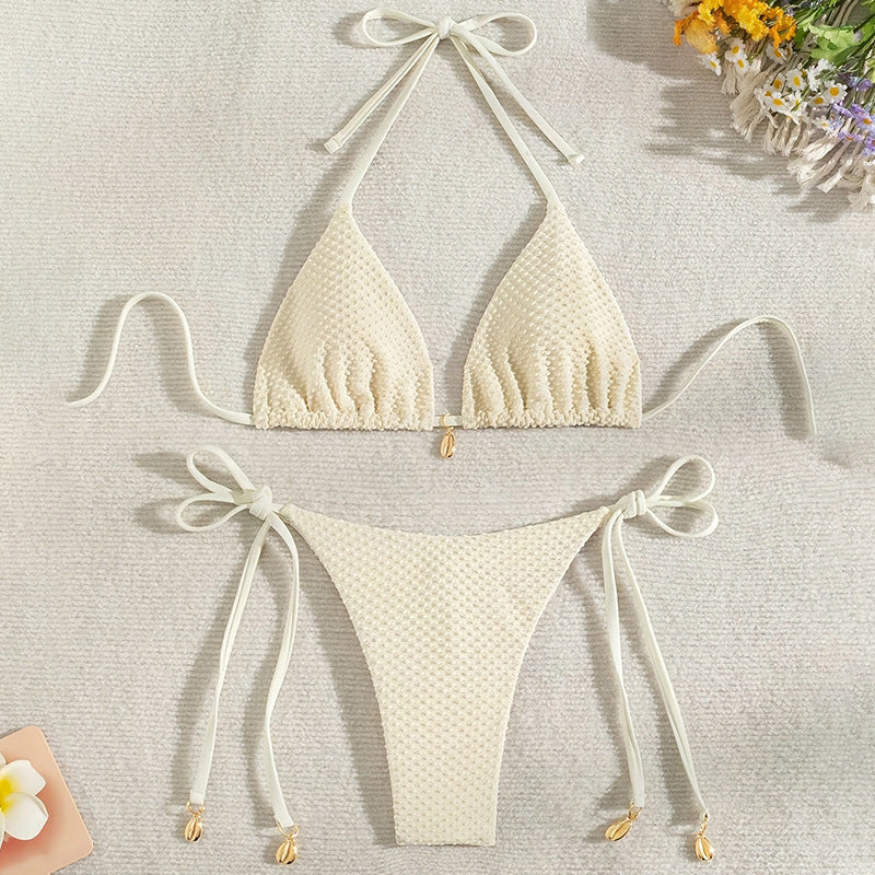 Women Triangle Bikini Set with Structured Surface Mune Fashion