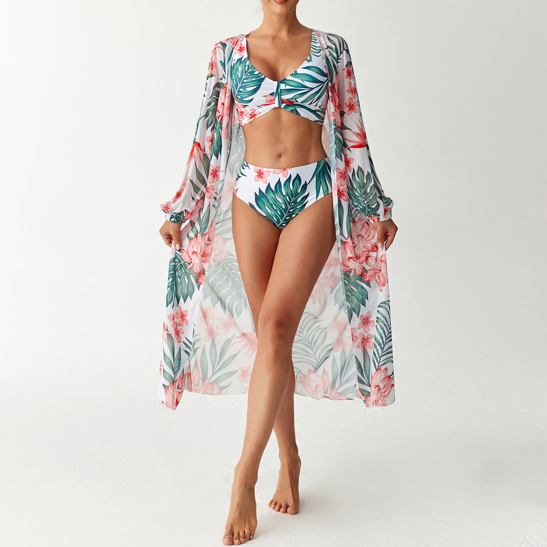 Women's Transparent Beach Dress with Floral Pattern Mune Fashion