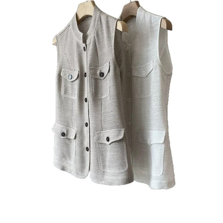Ladies Fashionable Sleeveless Vest with Pockets Mune Fashion