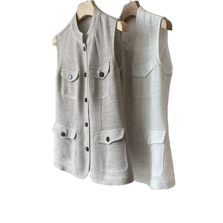 Ladies Fashionable Sleeveless Vest with Pockets Mune Fashion