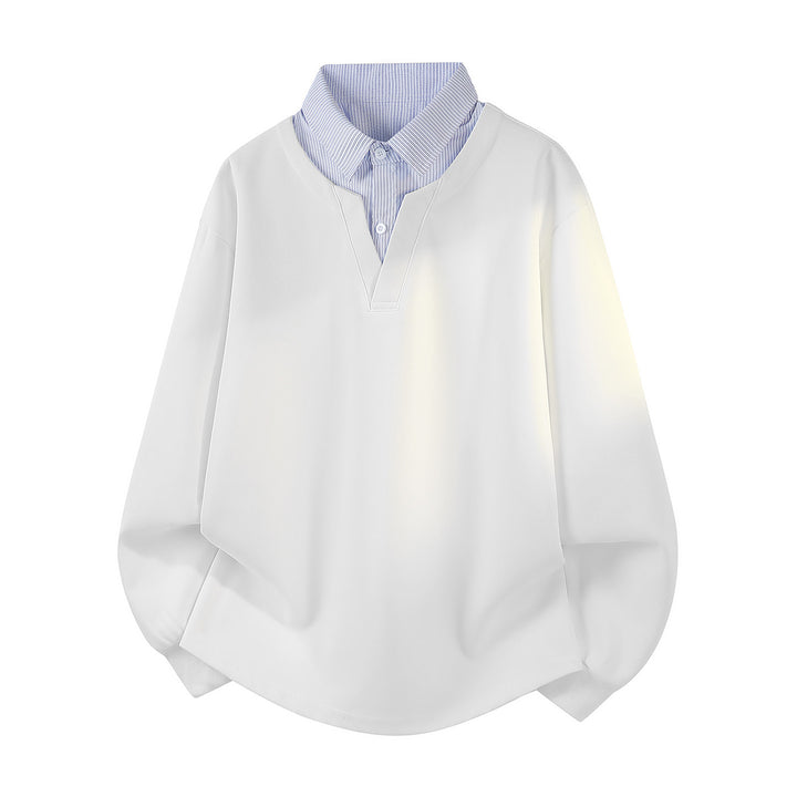 Women's oversized sweatshirt with integrated shirt collar, V-neck and rounded hem Mune Fashion