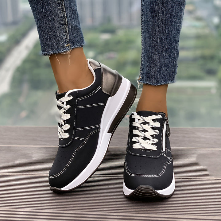 Damen Komfort-Keil-Sneaker mit seitlichem Zipper und dämpfender Plateau-Sohle Mune Fashion