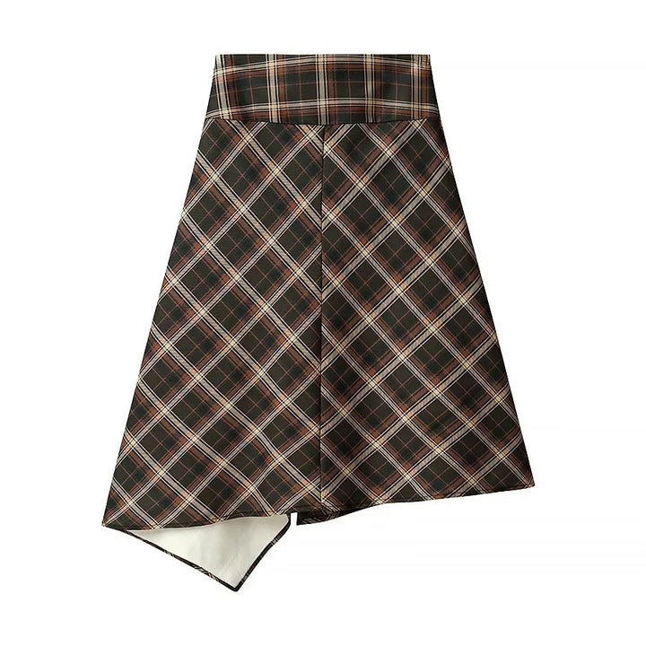 Women's asymmetrical check skirt in A-line cut with button waistband Mune Fashion