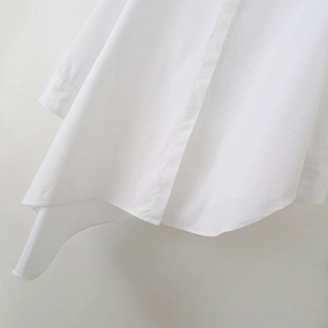 Women Asymmetric Oversized Shirt Blouse with Side Drape and Hidden Button Placket Mune Fashion
