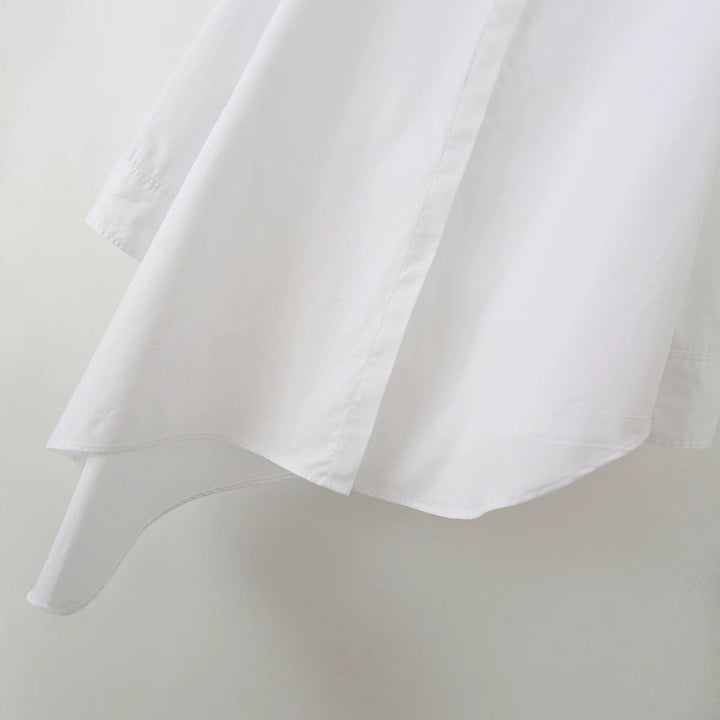 Women Asymmetric Oversized Shirt Blouse with Side Drape and Hidden Button Placket Mune Fashion