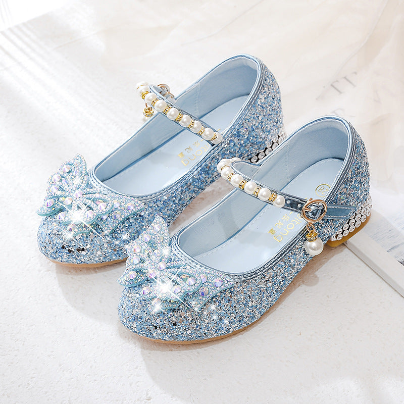 Girls Glittering Ballerinas with Decorative Rhinestone and Pearl Bows Mune Fashion