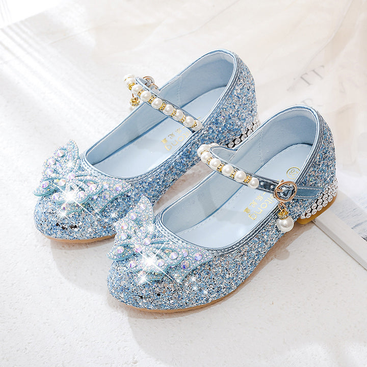 Girls Glittering Ballerinas with Decorative Rhinestone and Pearl Bows Mune Fashion