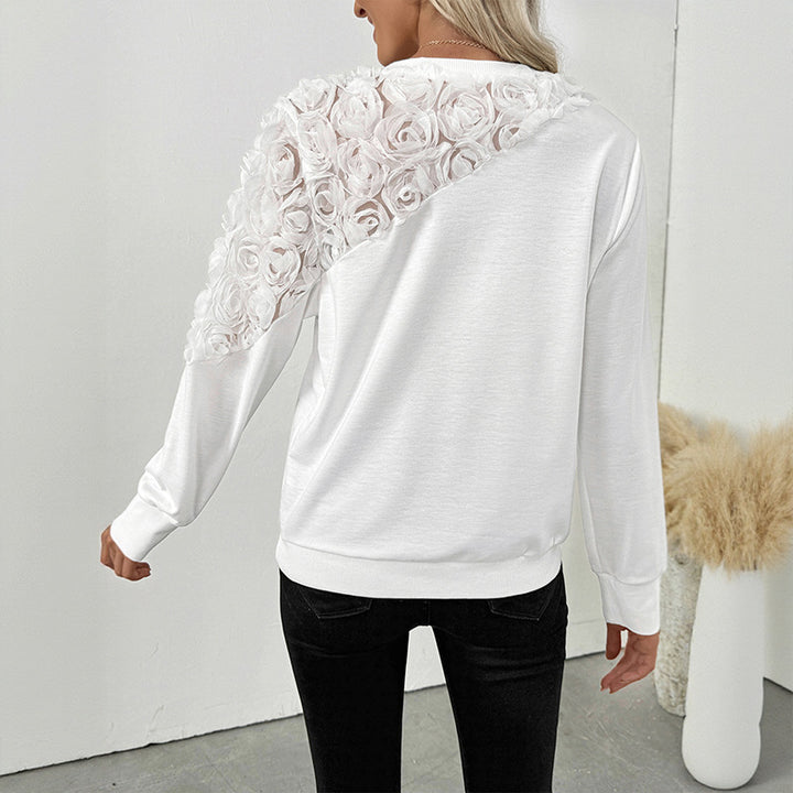 Women's sweatshirt with 3D rose applique and transparent insert Mune Fashion