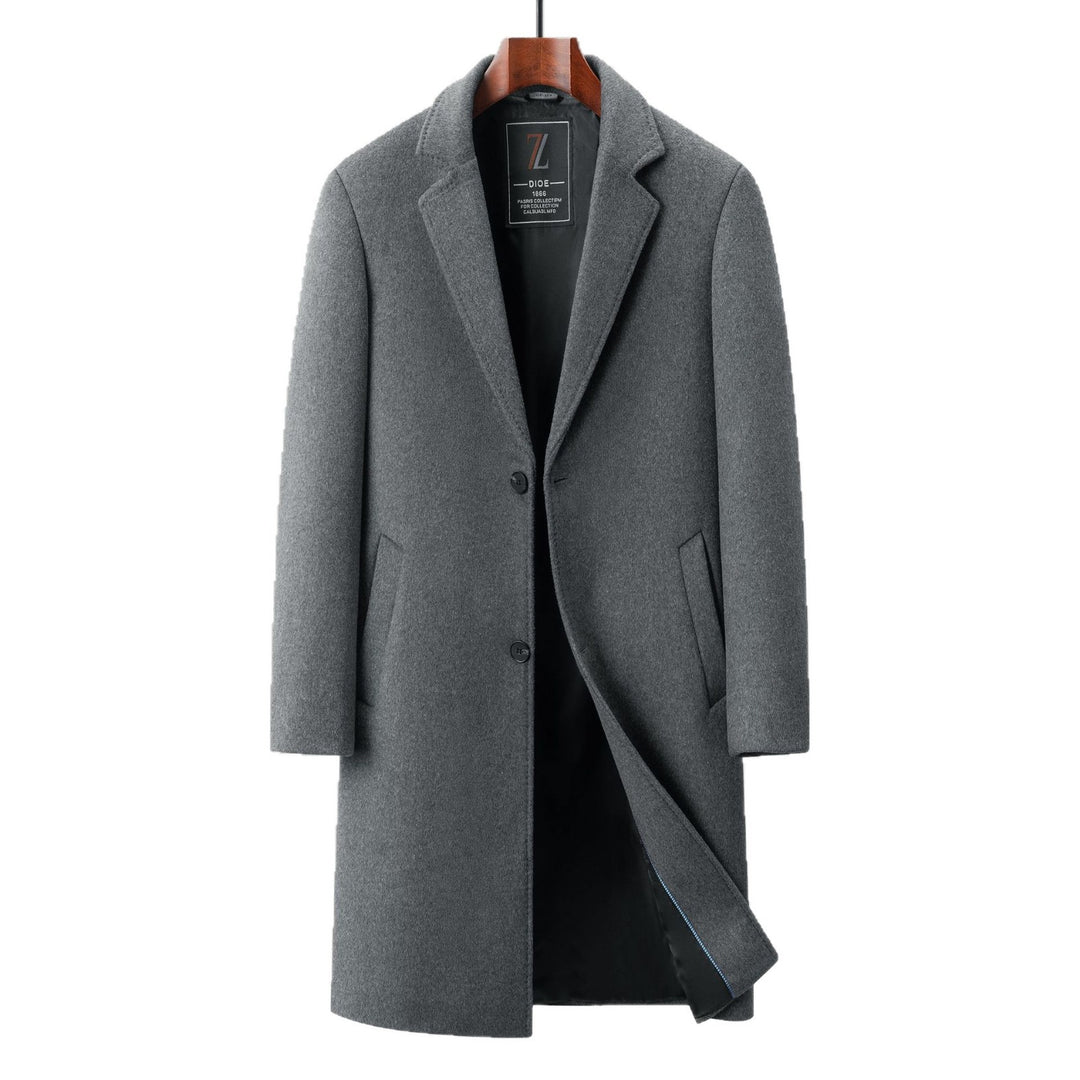 Men's Single-Breasted Knee-Length Wool Blend Overcoat with Narrow Lapels Mune Fashion