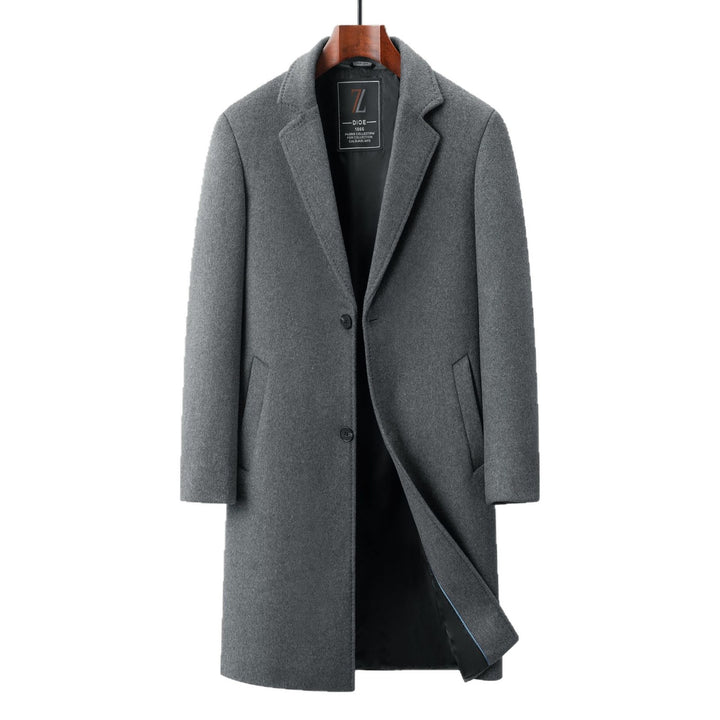 Men's single-breasted long coat made of wool blend with straight cut and lapel collar Mune Fashion