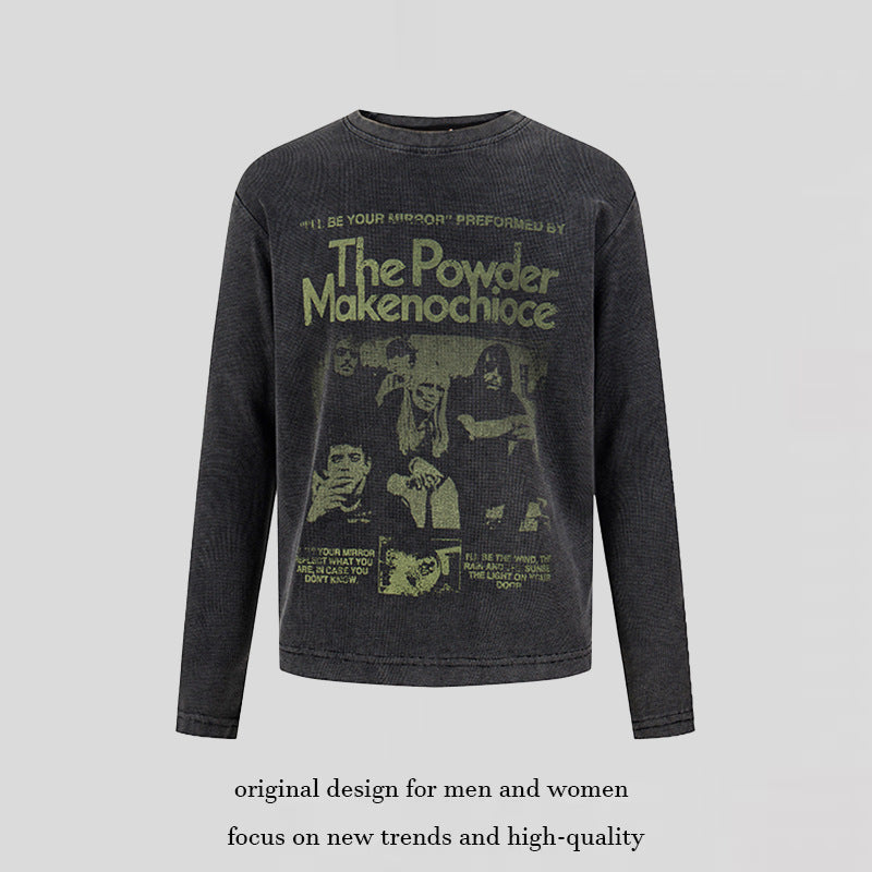 Women's Vintage Graphic Sweatshirt with Used Wash, Crew Neck and Relaxed Fit Mune Fashion