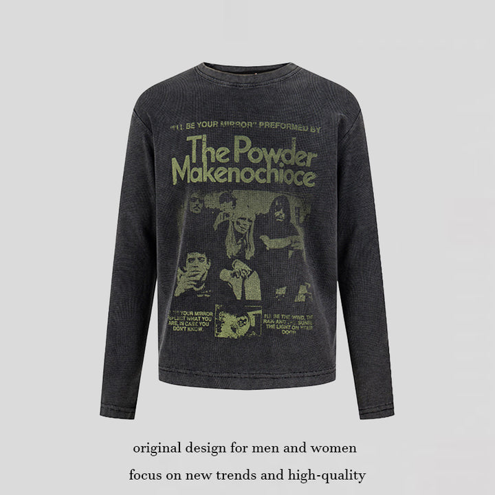 Women's Vintage Graphic Sweatshirt with Used Wash, Crew Neck and Relaxed Fit Mune Fashion