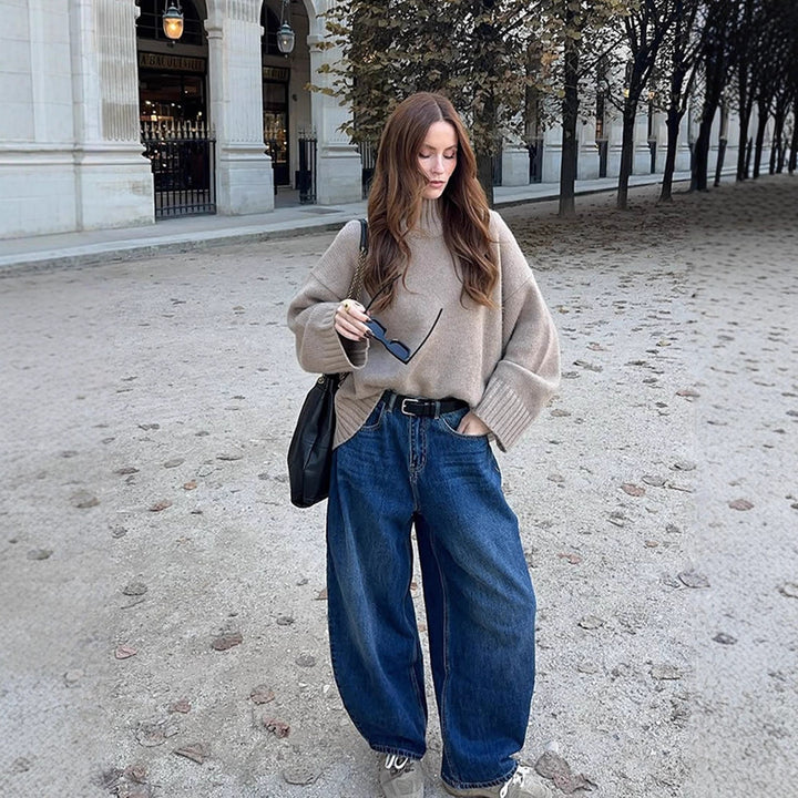 Women's Oversize Rollneck Sweater made of fine knit with dropped shoulders and ribbed cuffs Mune Fashion