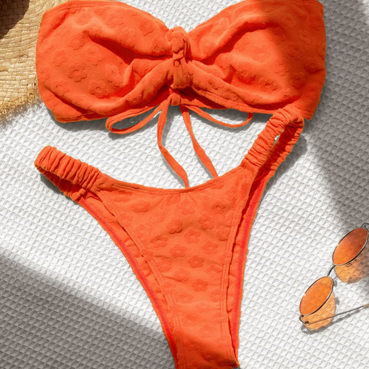 Ladies Bandeau Bikini with delicate floral structures Mune Fashion