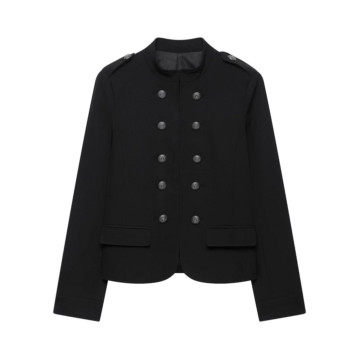 Women Double-Breasted Military Jacket with Stand-Up Collar Mune Fashion