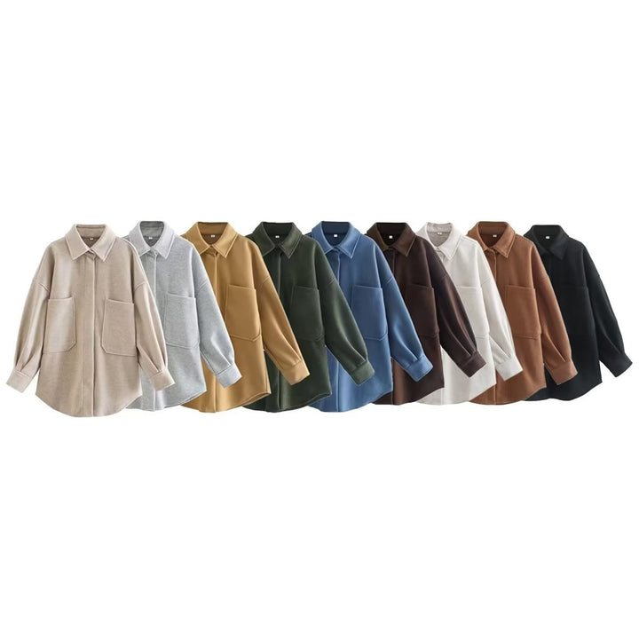 Women's casual shirt jacket in oversized cut with large patch pockets and rounded hem Mune Fashion