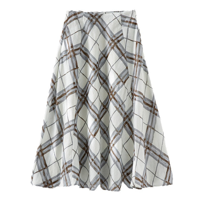 Women’s midi skirt in A-line silhouette with watercolored check pattern Mune Fashion