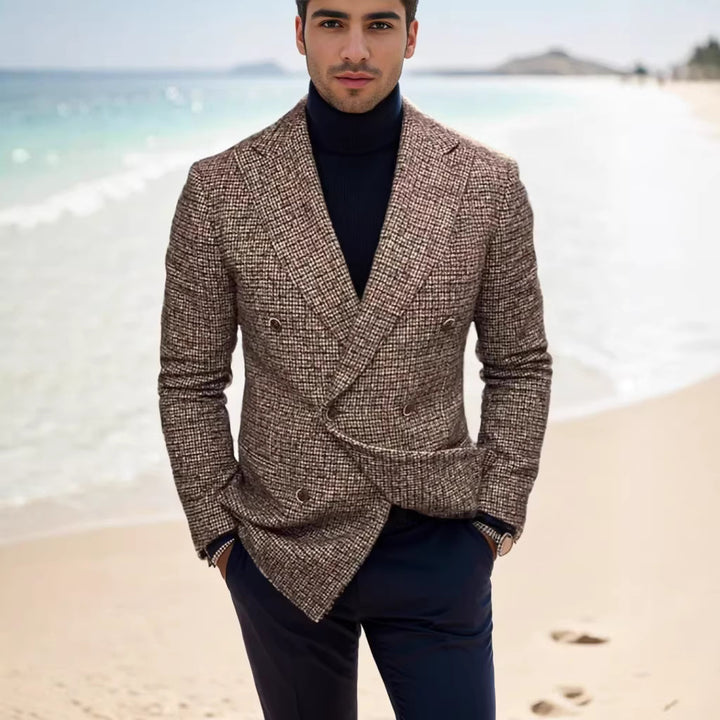 Men's double-breasted structured wool blend blazer with peak lapel and fitted cut Mune Fashion