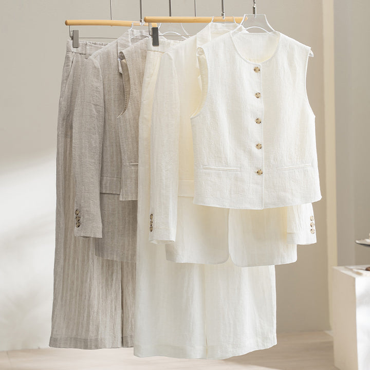 Women's Wide Linen Trousers with High Waist, Pleats and Casual Palazzo Silhouette Mune Fashion