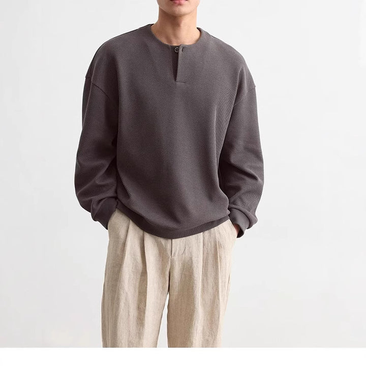 Men's Structured Oversized Knit Sweater with Henley Button Placket Mune Fashion