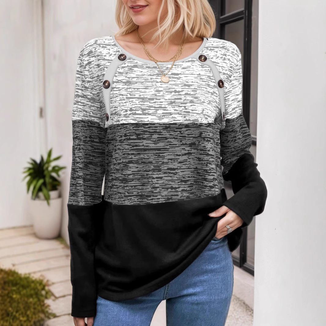 Women's Colorblock Long Sleeve with Shoulder Button Placket & Structured Melange Look Mune Fashion