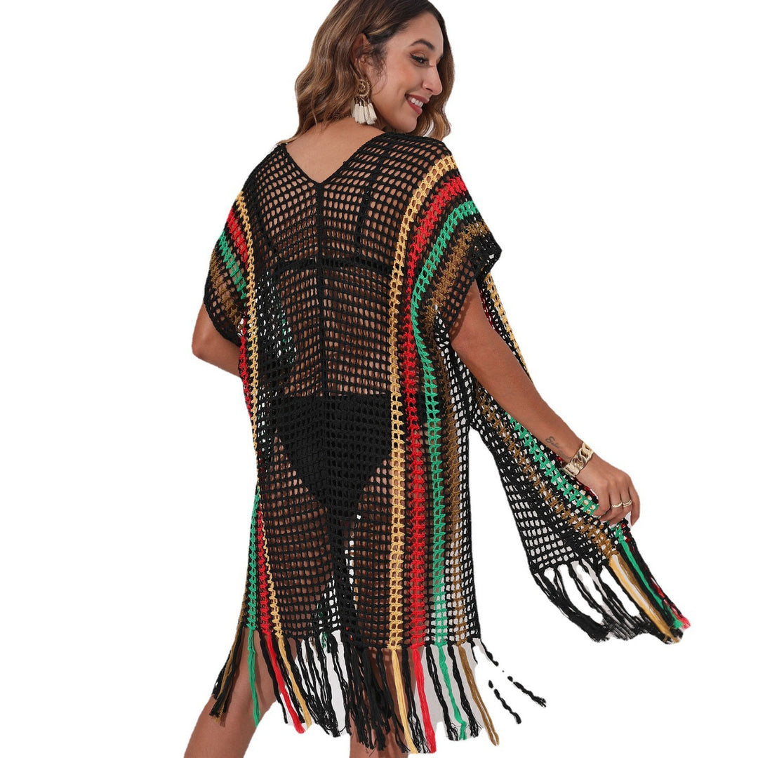 Women airy crochet beach cover-up with fringes Mune Fashion