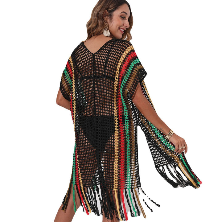 Women airy crochet beach cover-up with fringes Mune Fashion