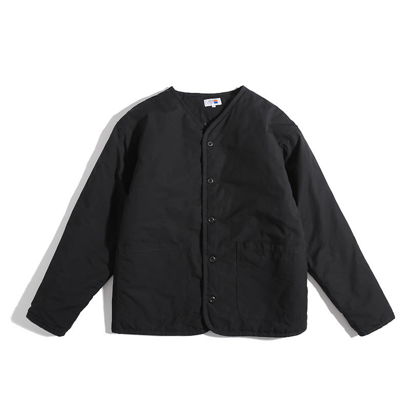 Unisex Lightly Quilted Round Neck Transitional Jacket with Button Placket and Patch Pockets Mune Fashion