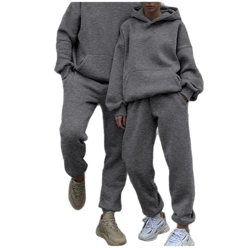 Women's cozy French-Terry loungewear set with double-layer hood, kangaroo pocket, and elastic ankle jogger Mune Fashion