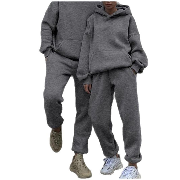 Women's cozy French-Terry loungewear set with double-layer hood, kangaroo pocket, and elastic ankle jogger Mune Fashion