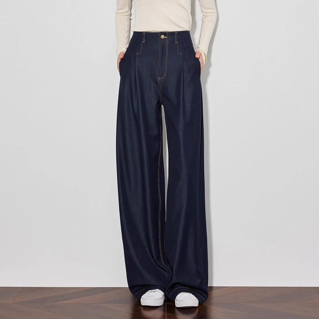 Women Elegant High Waisted Wide-Leg Jeans Drune