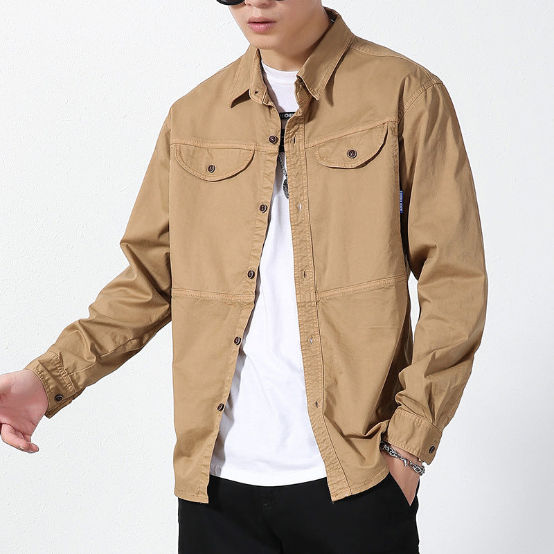 Men's lightweight canvas shirt jacket in overshirt style with chest flap pockets and button closure Mune Fashion