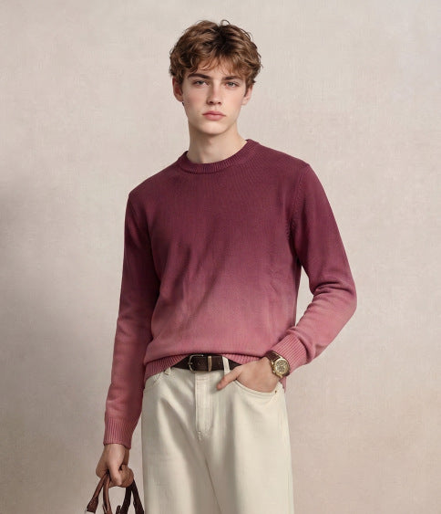 Men's fine knit sweater with dip-dye effect and round neckline Mune Fashion
