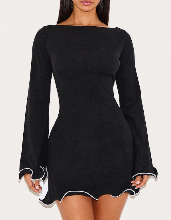 Ladies Elegant Mini Dress with Ruffled Sleeves Mune Fashion