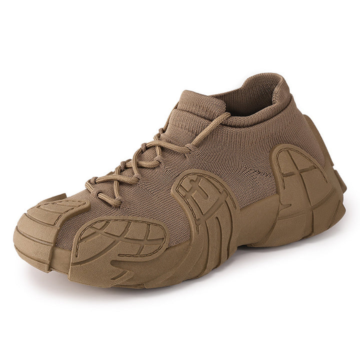 Men's sneaker made of solid material with sock-like knit shaft, molded rubber applications, and traction profile sole Mune Fashion