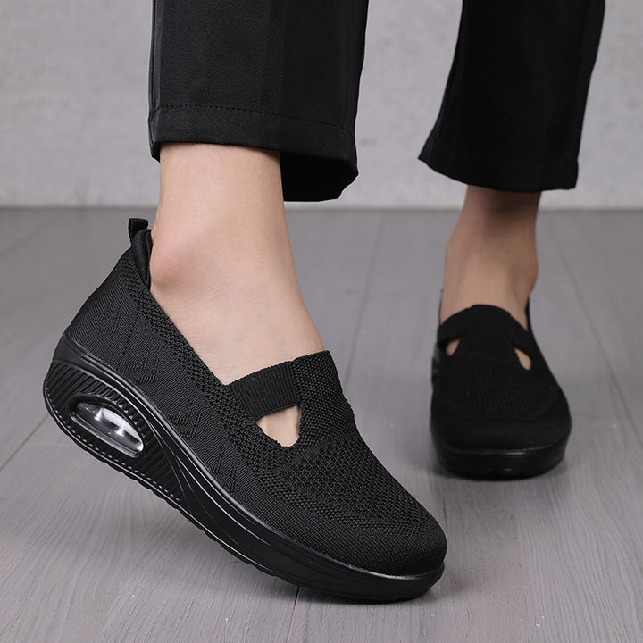 Women's nan comfort slip-on with visible air-cushion wedge sole breathable knit and elastic V-insert Mune Fashion