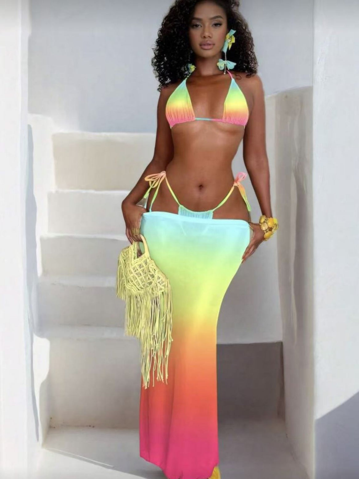 Women's bikini set with stylish lacing details and airy maxi dress overlay Mune Fashion
