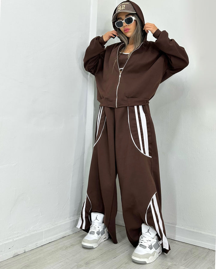 Women's Oversize Hooded Sweat Jacket with Zipper and Wide Track Pant Set Mune Fashion