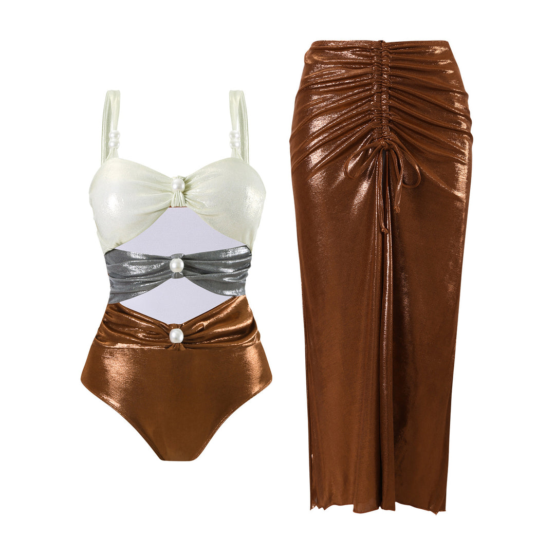 Ladies One-Piece Swimsuit with Stylish Draping and Pearl Details Mune Fashion