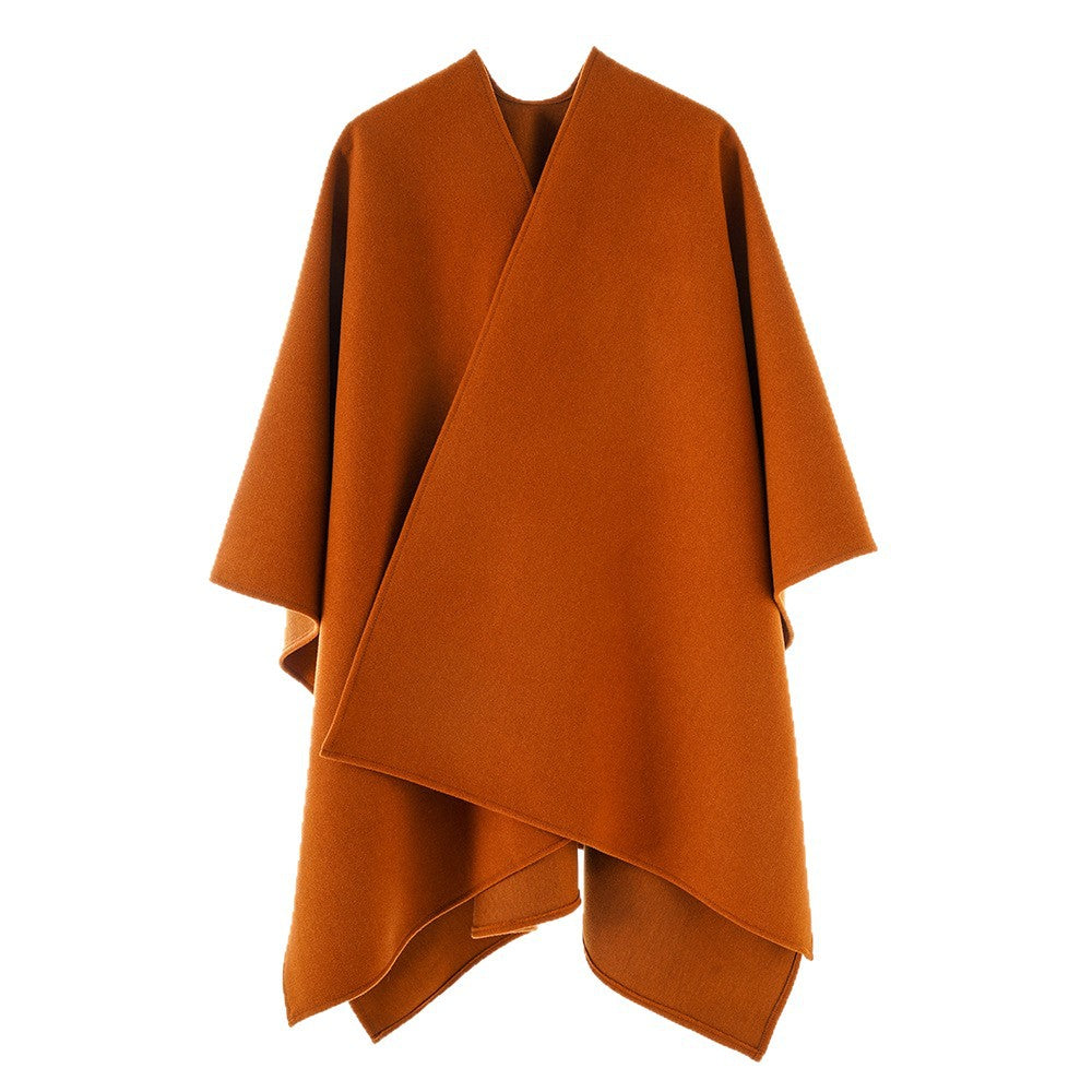 Women Asymmetrical Wool Blend Cape Poncho with Draped Wrap Front Mune Fashion