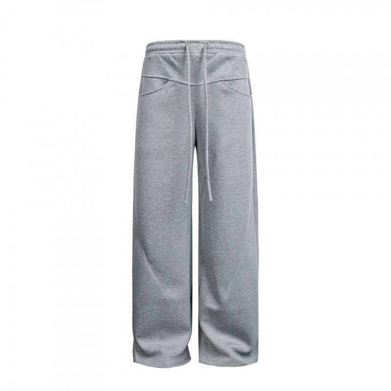 Women's Loose High-Waist Relaxed Sweat Pants with Drawstring and Decorative Seam Lines Mune Fashion