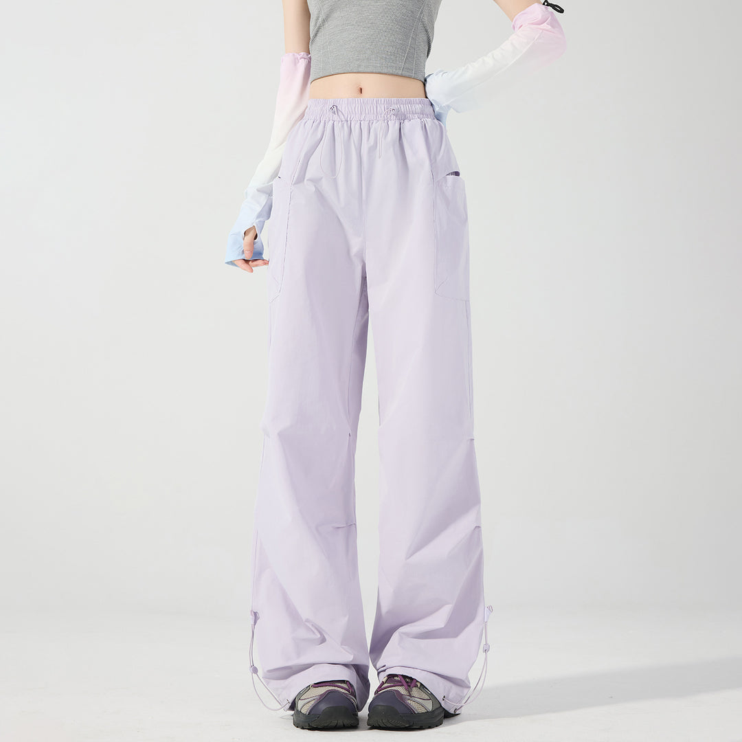 Women's Wide Technical Cargo Pants with Drawstring Waistband, Adjustable Hem, and Multifunctional Pockets Mune Fashion