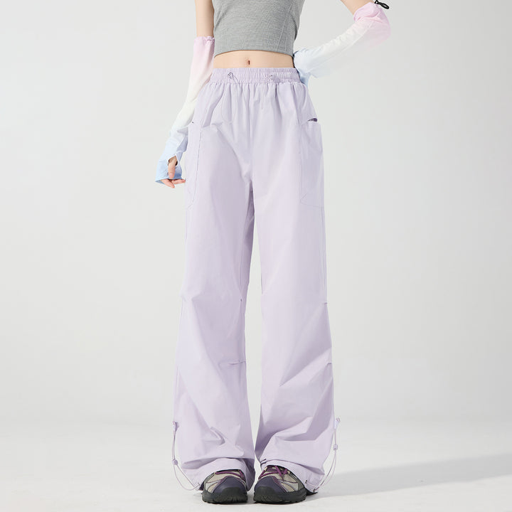 Women's Wide Technical Cargo Pants with Drawstring Waistband, Adjustable Hem, and Multifunctional Pockets Mune Fashion
