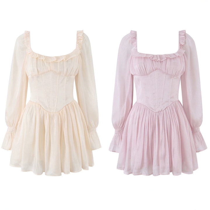 Women's Romantic Corset Dress with Ruffled Skirt and Balloon Sleeves Mune Fashion