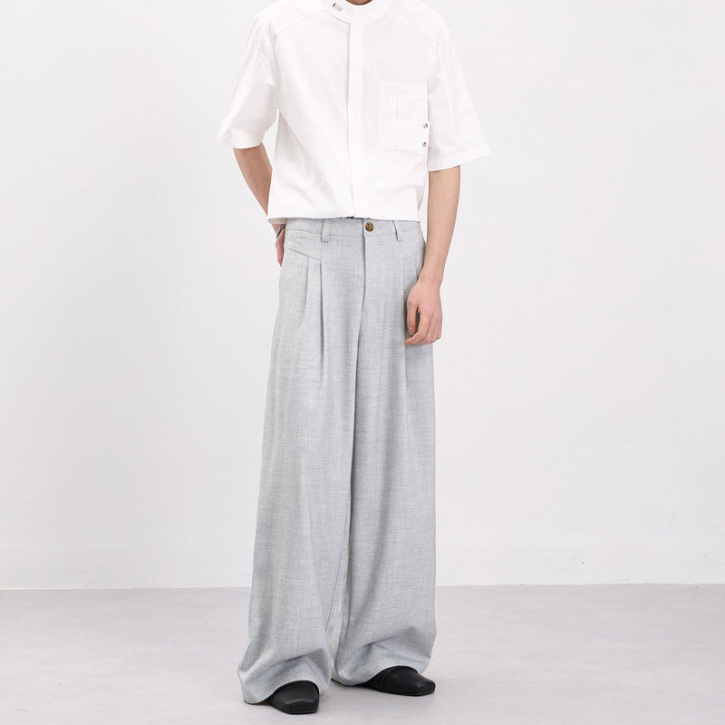 Men's Wide Draped Suit Trousers with Double Pleats and Floor-Length Palazzo Silhouette Mune Fashion