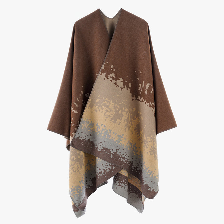 Women’s Oversize Reversible Poncho made of Jacquard with abstract color gradient Mune Fashion