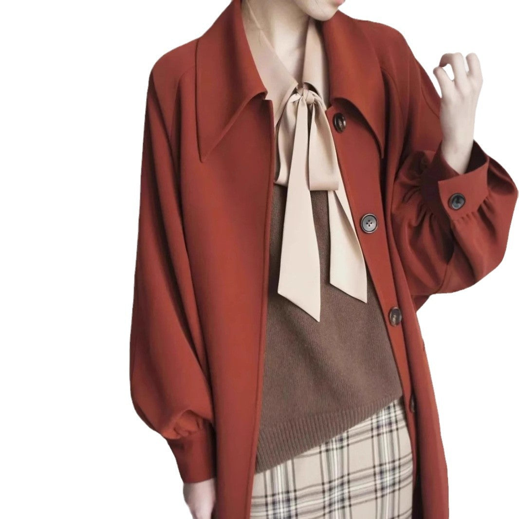 Ladies Long Fashionable Jacket with Large Collar Mune Fashion