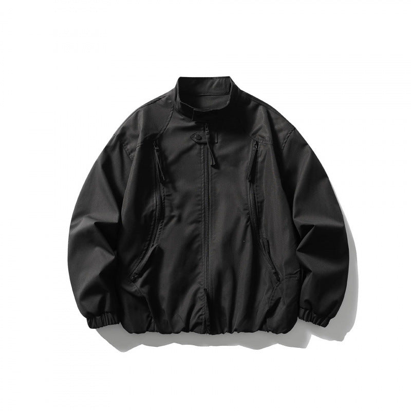 Unisex Oversize lightweight bomber jacket with stand-up collar, zipper, and elastic hem Mune Fashion