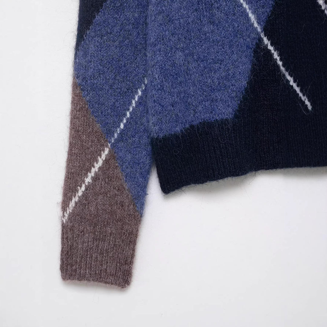 Women Oversized Diamond Knit Sweater with Mohair Effect Mune Fashion