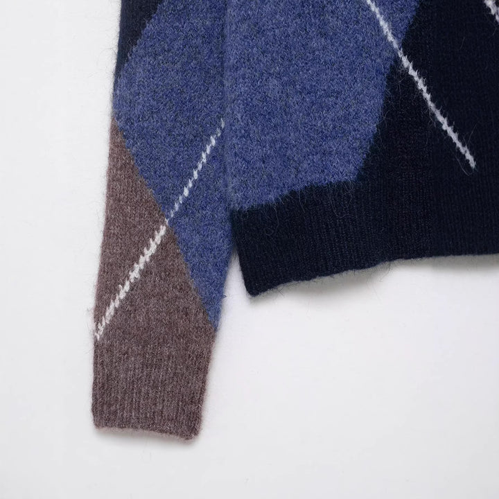 Women Oversized Diamond Knit Sweater with Mohair Effect Mune Fashion